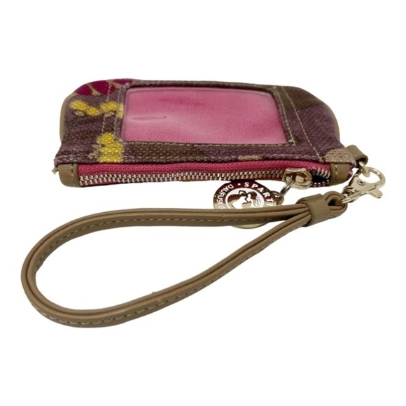 SPARTINA White & Brown Canvas ID Holder Wristlet Linen & Leather - Picture 6 of 9